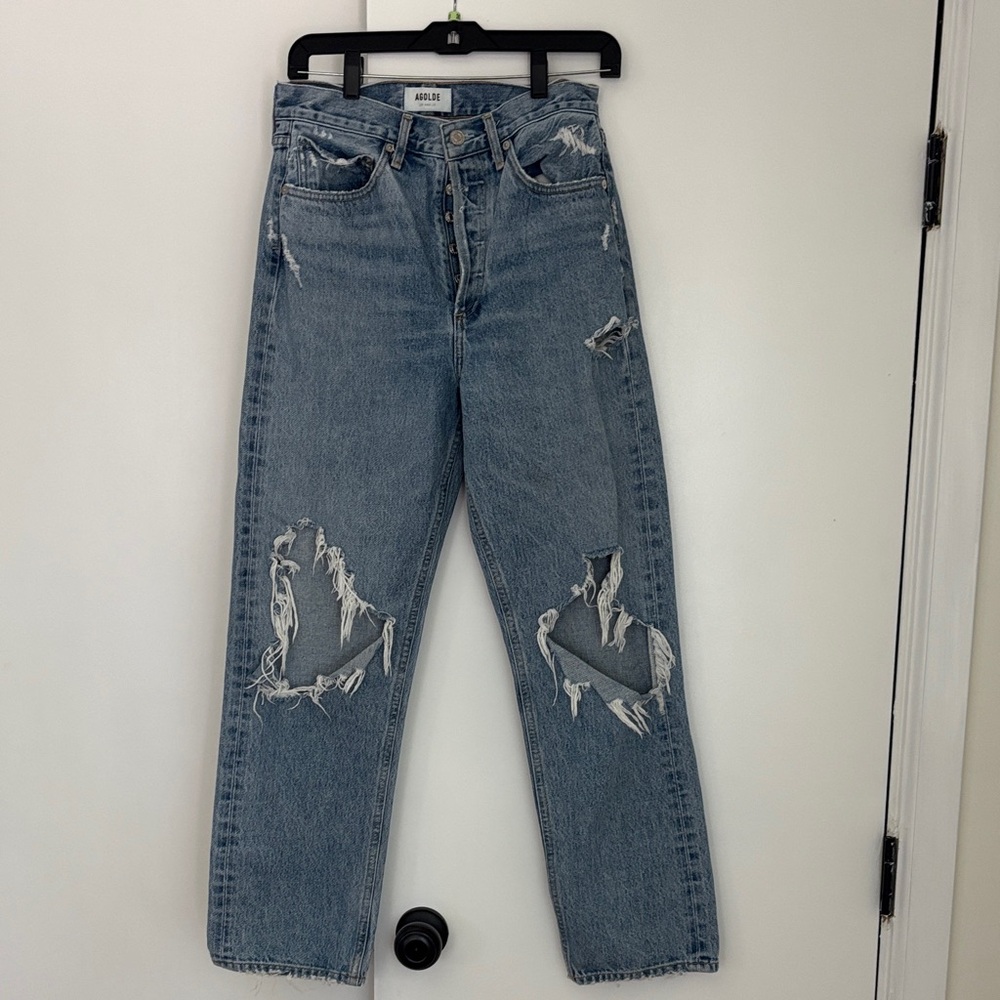 Agolde women’s light, blue, distressed jeans